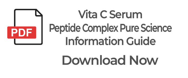Vita C Serum Peptide Complex Pure Science Information Guide PDF for skincare professionals explaining vitamin C antioxidant benefits and peptide skin support.