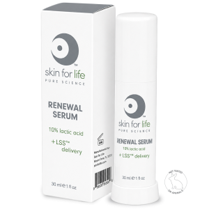 Skin for Life Renewal Serum with 10% Lactic Acid, Citric Acid, Beta Glucan Prebiotic, and LSS™ Delivery helps gently exfoliate, refine skin texture, and support a brighter, healthier-looking complexion.