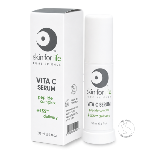 Skin for Life Vita C Serum with Peptide Complex and LSS™ Delivery helps brighten skin, supports collagen production, and provides advanced antioxidant protection.