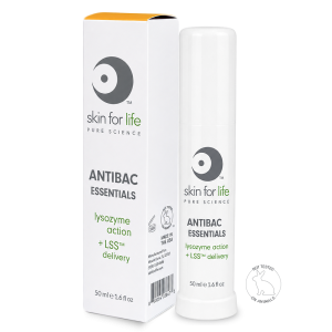 Skin for Life Antibac Essentials retail moisturizer with lysozyme action and LSS™ Delivery to support acne-prone skin, oily skin, combination skin, and a balanced skin barrier.
