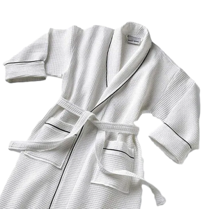Waffle Weave White Robe with black piping
