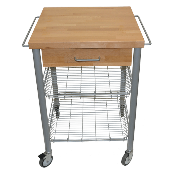 Portable Butcher Block Cart with drawer and shelves