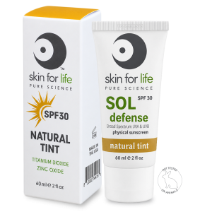 SOL Defense Natural Tint SPF 30 professional mineral sunscreen with 21% zinc oxide for broad-spectrum daily UV protection.