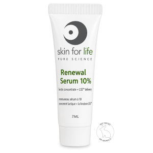 Skin for Life Renewal Serum 7 mL Sample Size with 10% Lactic Acid, Citric Acid, Beta Glucan Prebiotic, and LSS™ Delivery provides gentle exfoliation and smoother, brighter-looking skin.