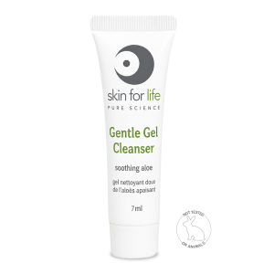 Skin for Life Gentle Gel Cleanser with soothing aloe vera, 7ml trial size tube, cruelty-free facial cleanser.