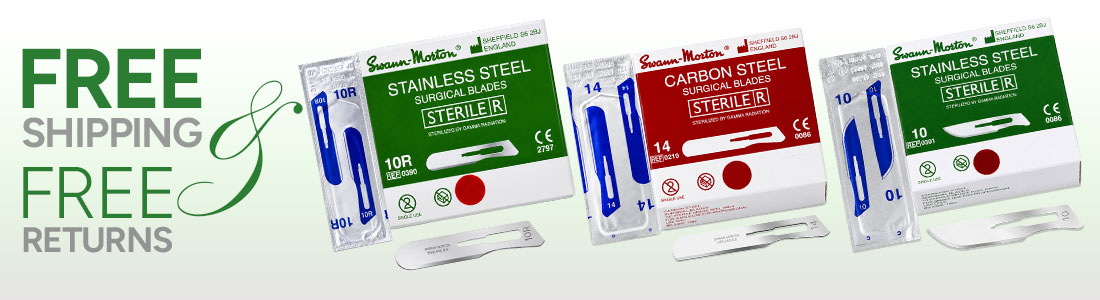 10R, 14, 10 Dermaplaning Blades Free Shipping and Free Return on Swann Morton Blades.