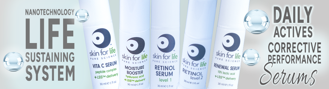 Skin for Life Daily Actives and Corrective Performance Serums for day and night applications.